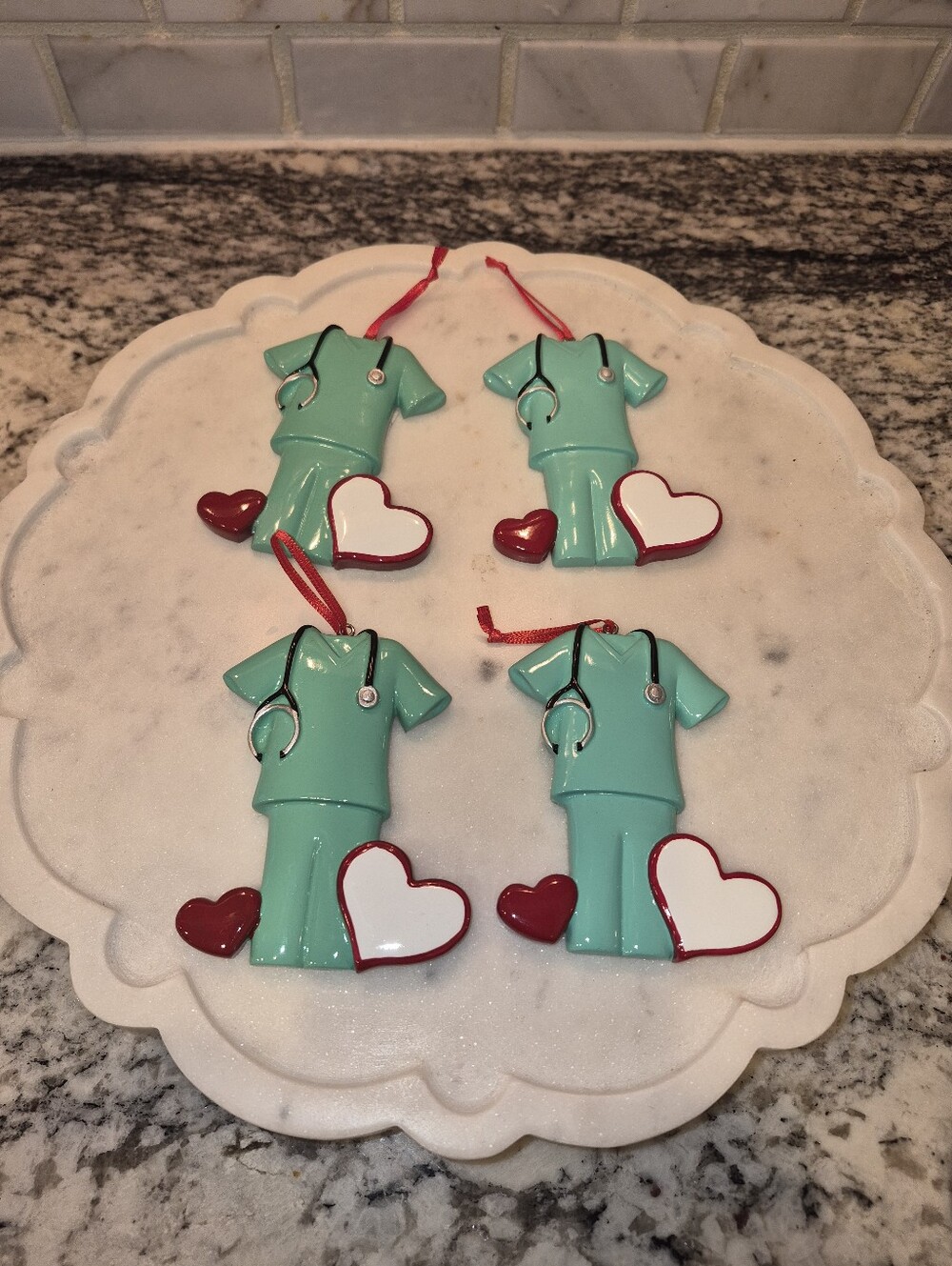 Lot Of 4 DIY Personalize Nurse Scrub Ornament with Red Heart